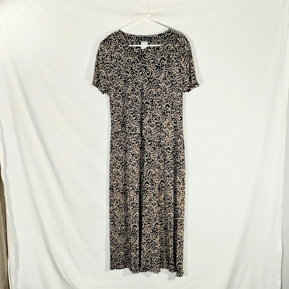 Vintage Studio Connection Black Textured Floral Leaf Below Knee Dress Size 18